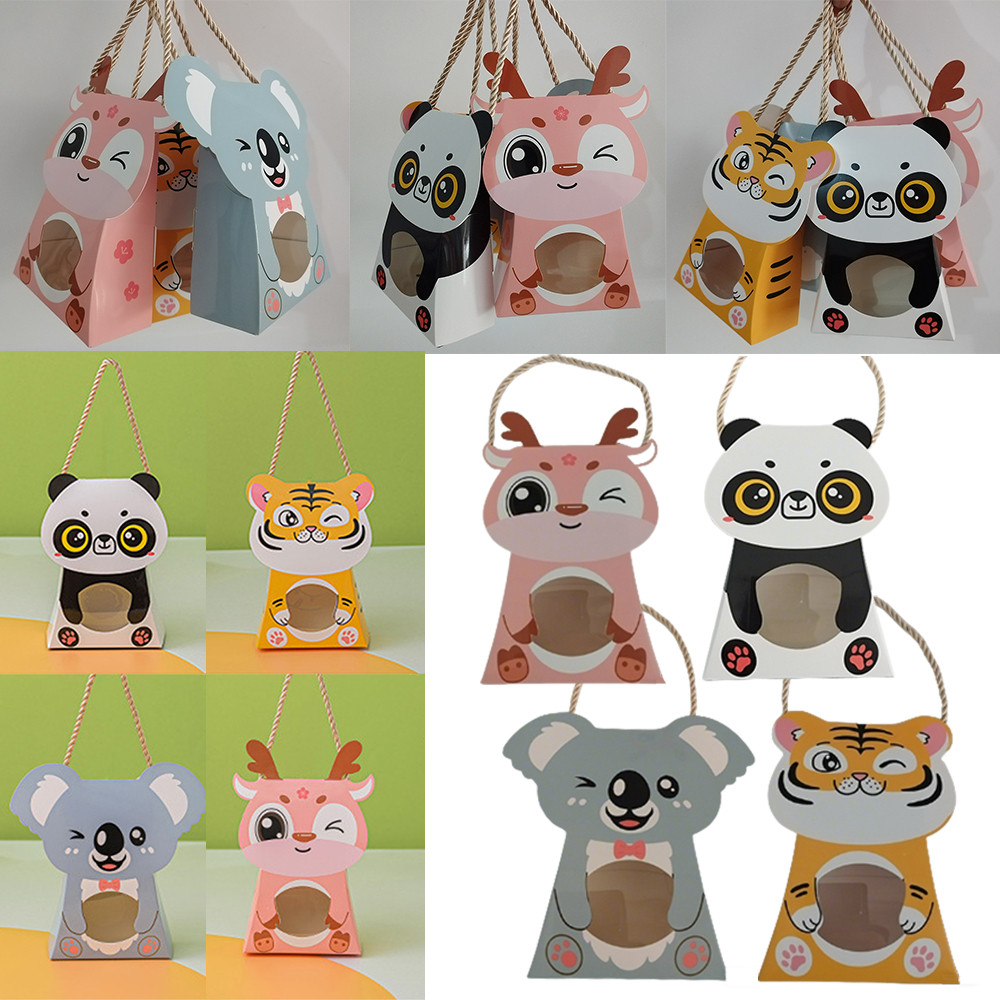 Saco de presente para festa de animais infantis, 40 peças, 4 padrões, Design de janela transparente, alça durável, fácil