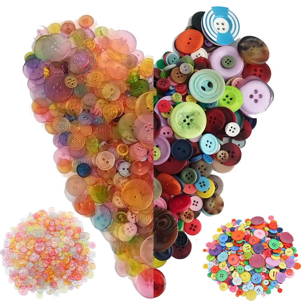 500 lindos botões de resina mista colorida/transparente - especificações grandes, médias e pequenas, acessórios completo