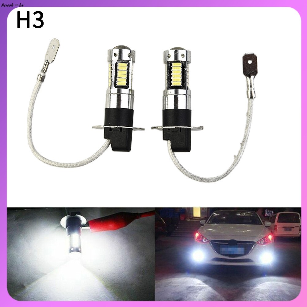 ⚡ Venda Quente Par H3 LED Kit De Conversão De Lâmpadas De Neblina Super Brilhante Canbus 6000K Branco 100W [knwh-br]