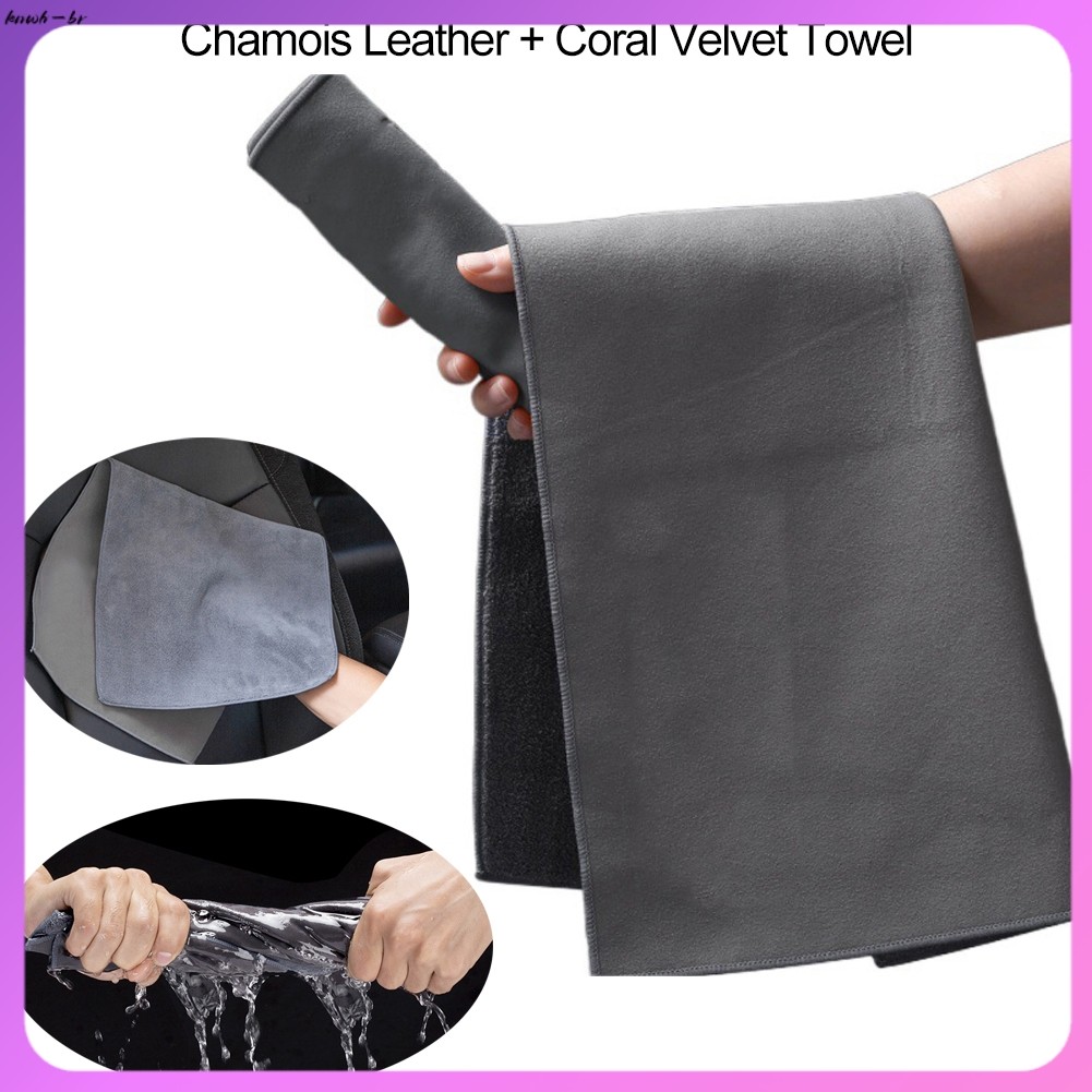⭐ oww-br Toalha De Secagem De Carro De Couro Camurça + Lã Coral Absorvente De Pano De Limpeza
