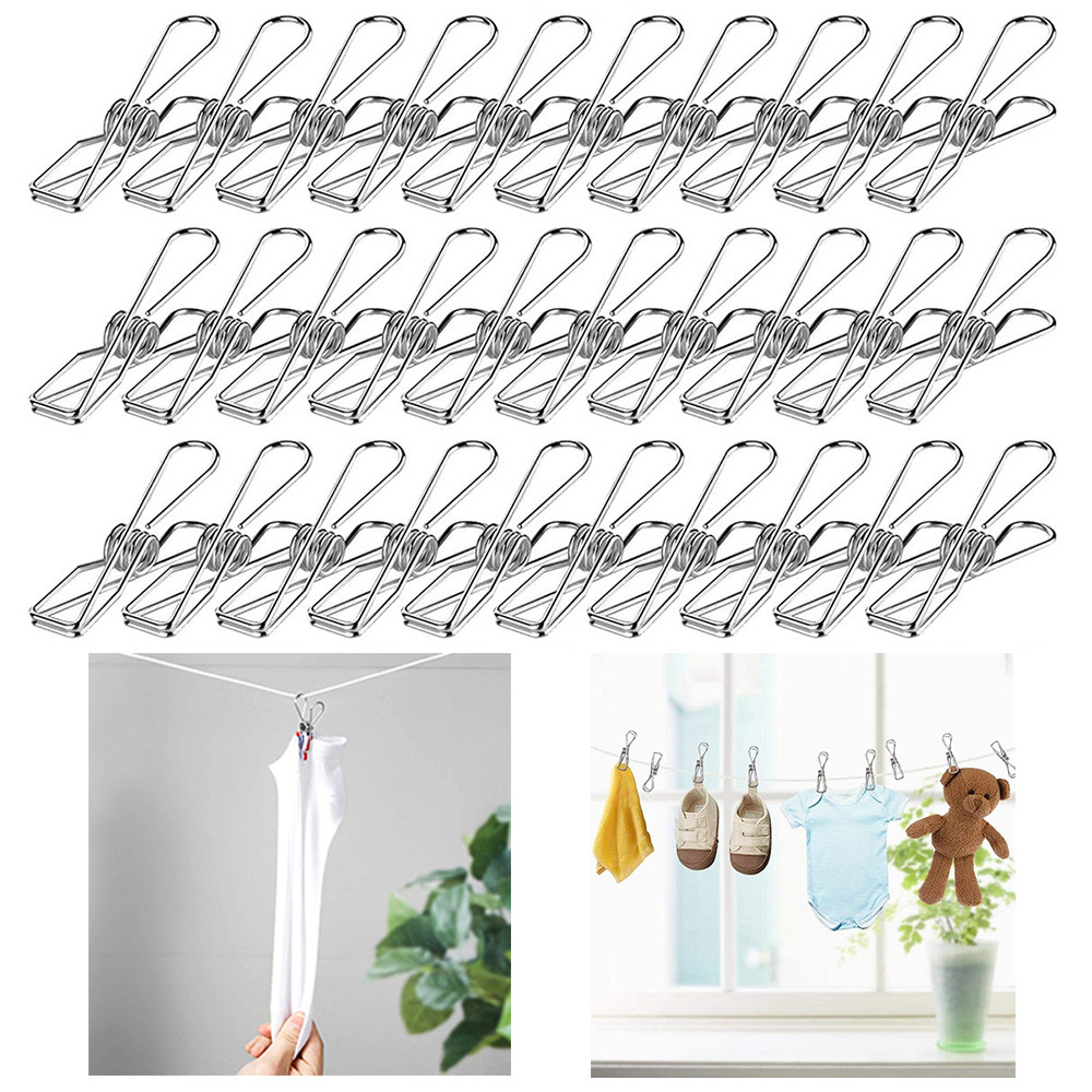 Conjunto de 40 peças de prendedores de roupa de aço inoxidável, prata resistente 6.5 cm, durável à prova de ferrugem, ad