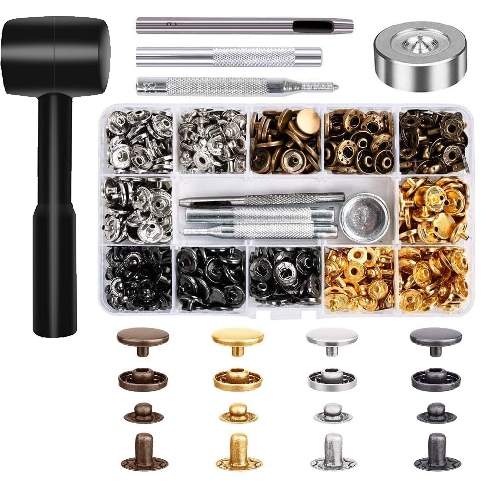 Conjunto de botões de pressão de aço inoxidável 90 conjuntos + ferramentas, estilo Universal de 15 mm, adequado para jaq