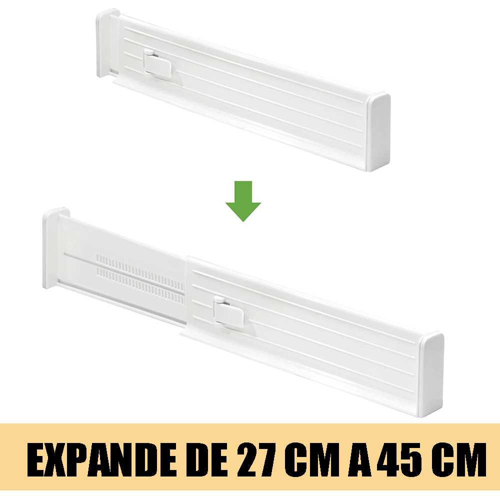 Divisor de gaveta branco pacote de 2 peças, ajustável 27-45 cm, travamento estável, adequado para utensílios de mesa, ar