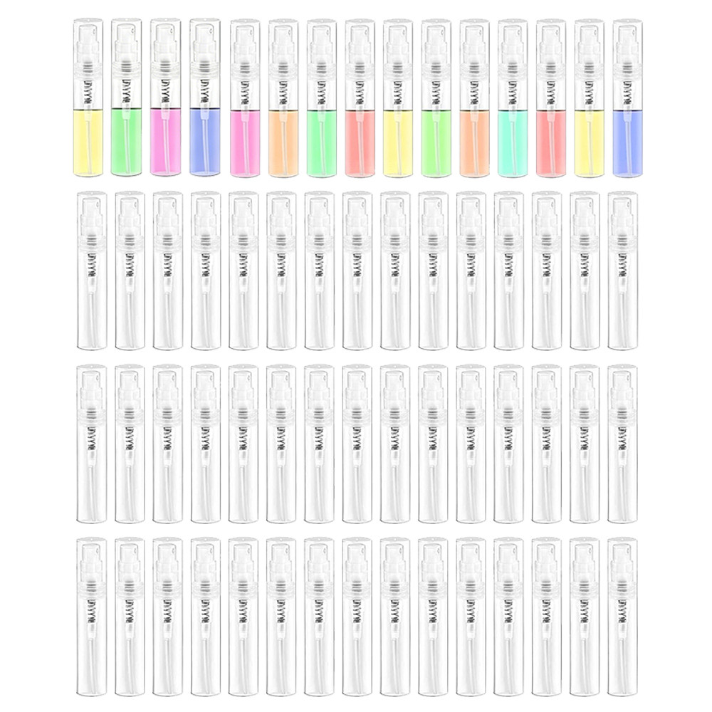 60 pces Mini garrafa plástica do pulverizador de 3ml, bocal fino da névoa reutilizável, garrafa vazia portátil transpare