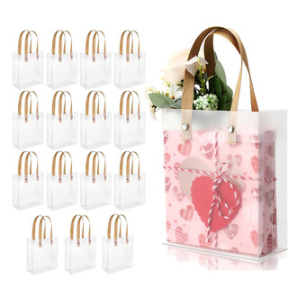 Saco de presente de plástico reutilizável 15pcs textura fosca com alça adequado para casamento, aniversário, bebê, batis