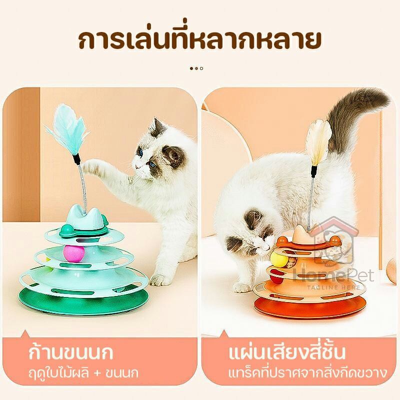 รางบอลแมว 4 ชั้น ของเล่นสุดน่ารักสำหรับน้องแมว แถมขนไก่และลูกบอลอาหาร เพลิดเพลินไม่เบื่อ - ภาพที่ 3