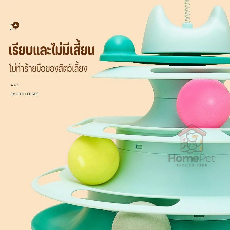 รางบอลแมว 4 ชั้น ของเล่นสุดน่ารักสำหรับน้องแมว แถมขนไก่และลูกบอลอาหาร เพลิดเพลินไม่เบื่อ - ภาพที่ 6