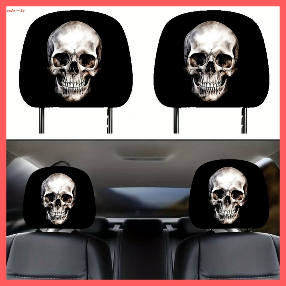[SUPSA] 1 Par De Capas Para Encosto De Cabeça De Carro Elásticas Caveira Protetor De Descanso Com Estampa Engraçada