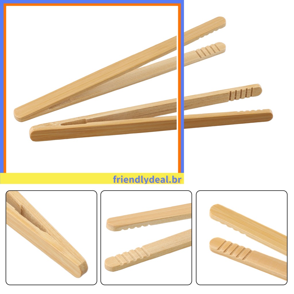 [FRND] 2 Unidades De Madeira De Bambu Para Comida Torrada Pinças Salada Torradeira Bacon Açúcar Gelo Chá Pinça
