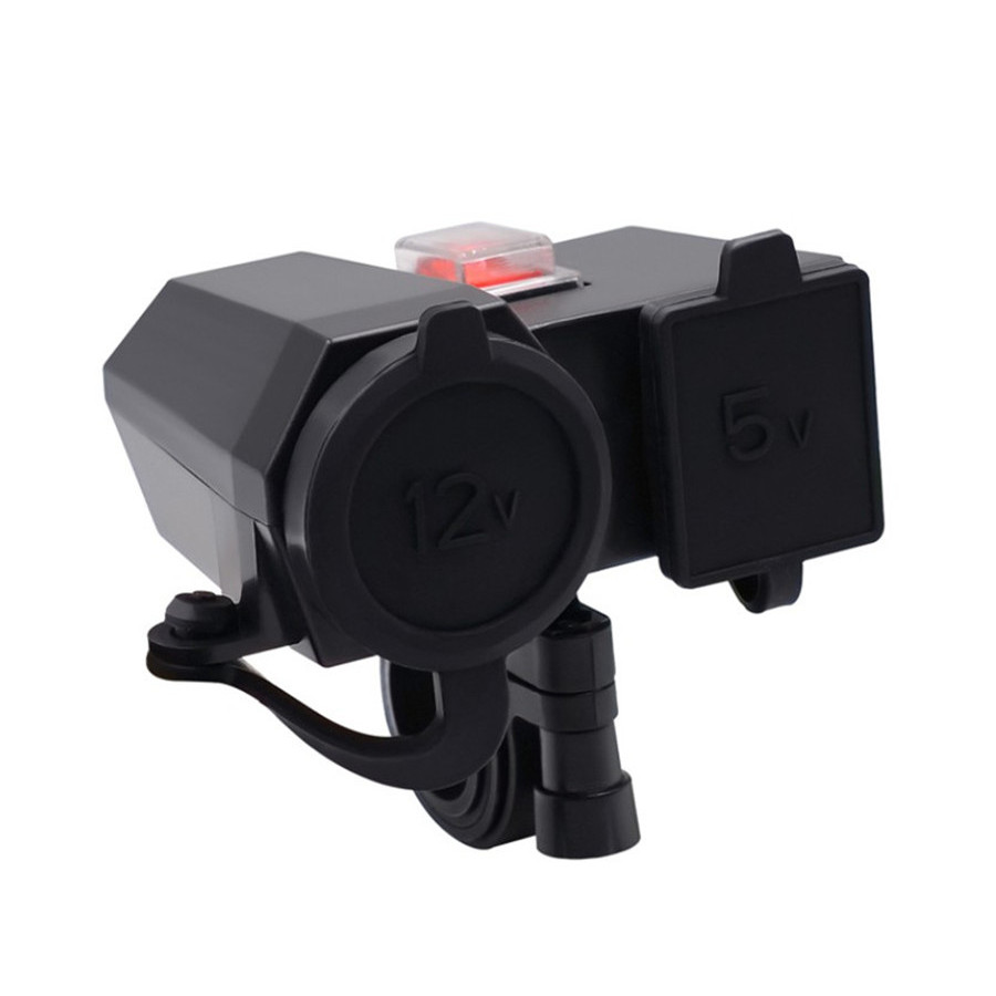 Adaptador De Porta 2USB Para Guidão De Motocicleta À Prova D'água DC12V Com Voltímetro LED Azul