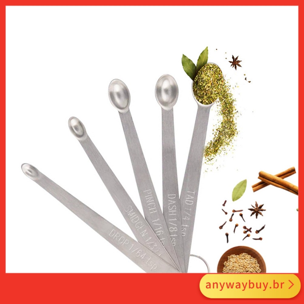 [Venda Quente] Conjunto De 5 Peças De Mini Colheres Medidoras De Aço Inoxidável Para Assar Temperos Ferramenta De Cozinh