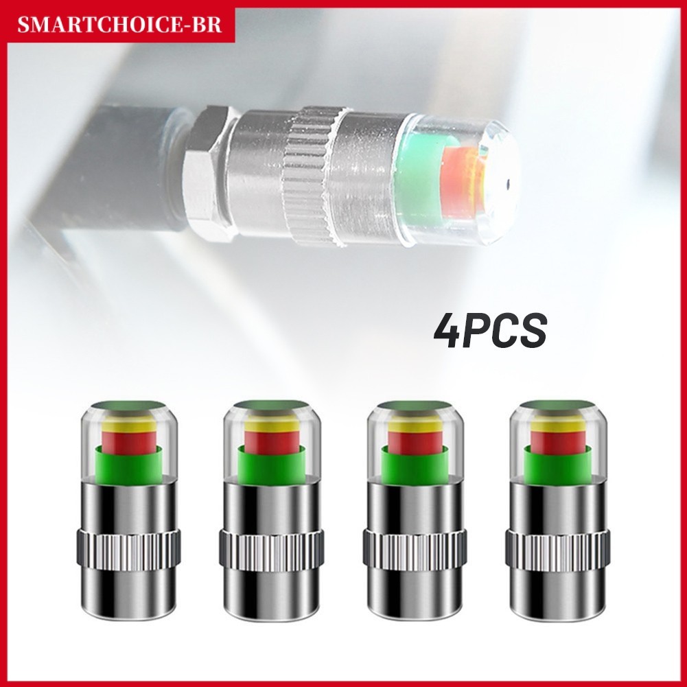 Heheshopbest-Seller 4PCS Indicador De sensor De Tampa Da Haste Válvula De Alarme De Pressão Dos Pneus De Carro