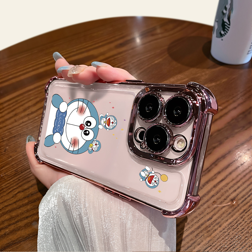 Para Samsung A32 A33 A34 A35 A37 A52 A52s A53 A54 A55 A73 Banhado Transparente Dos Desenhos Animados Doraemon Telefone E