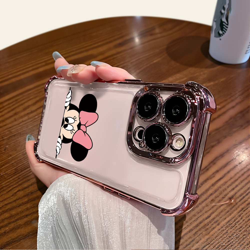 Para Samsung A32 A33 A34 A35 A37 A52 A52s A53 A54 A55 A73 Borda Banhada Macia Bonito Minnie Deisgn Caso De Telefone