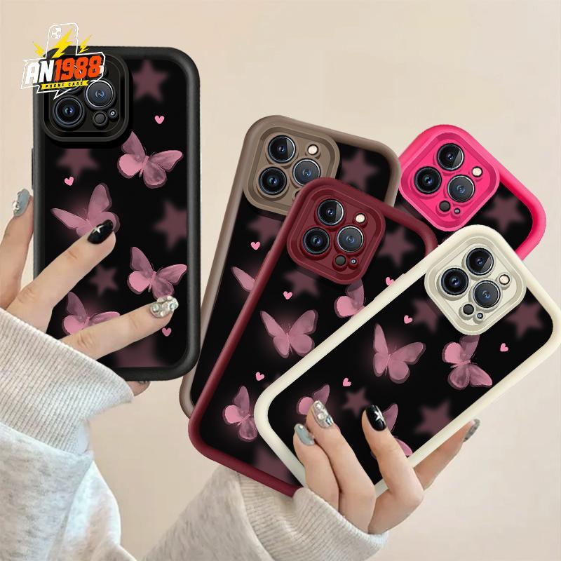Legal Rosa Borboleta Coração Estrela Capa Preta Para Samsung Galaxy J4 J6 J7 Prime A24 A70 A73 A32 A04S A50 A13 A52 A33 