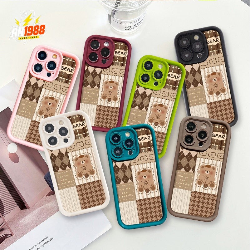 Urso De Pelúcia Xadrez Guingão Capa De Telefone Para Samsung Galaxy A13 A50 A23 A24 A73 A32 A33 A52 A52S A04S A31 A70 J4