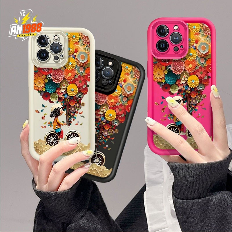 Simples Bicicleta Menina Flor 3D Arte Papel Caso De Telefone Para Samsung Galaxy A13 A20 A14 M12 A22 A21S M11 A11 A12 A3