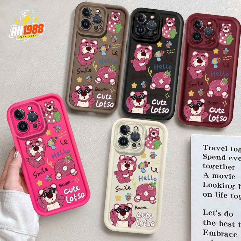 Capa De Telefone De Desenho Animado De Urso De Morango Rosa Para Samsung Galaxy A11 A13 M11 A30 A20 A22 A21S A14 M12 A22