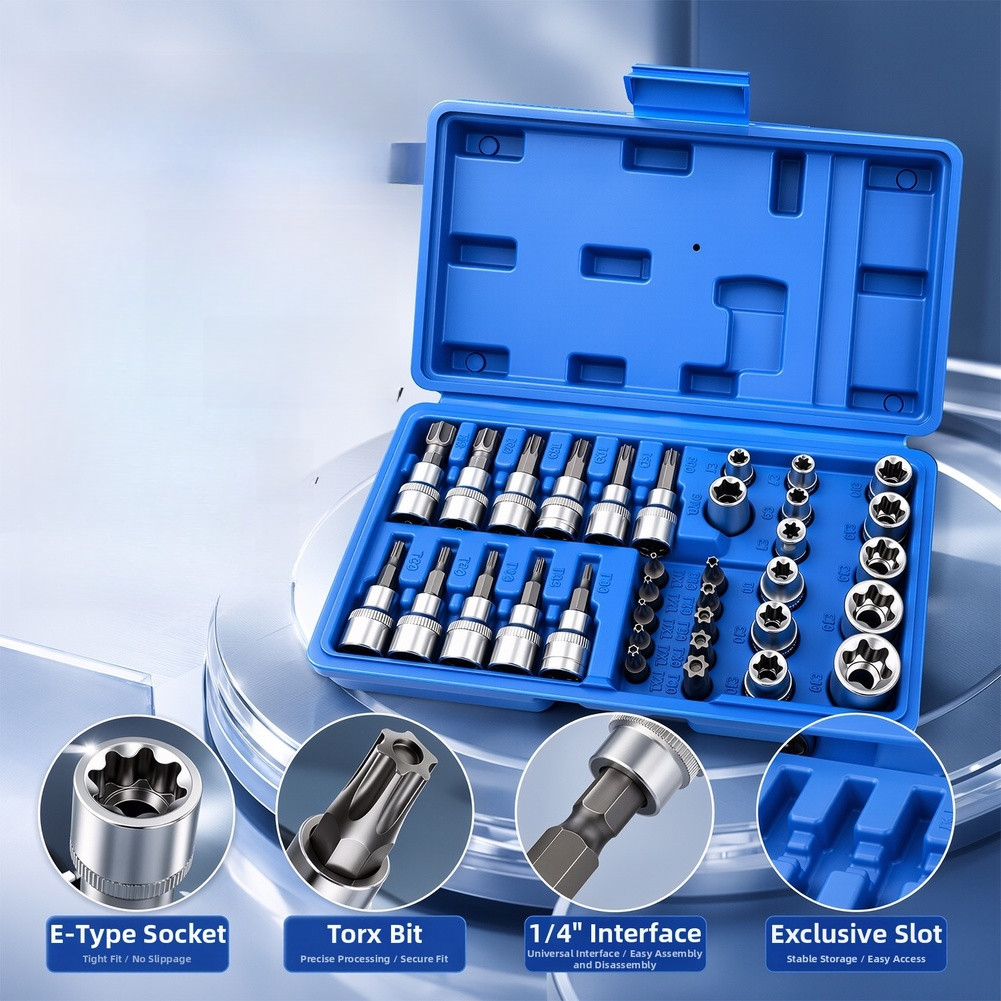 Conjunto De Bits De Chave De Fenda De Soquete torx Externo De 34 Peças Para Aço cr V Reparo De Automóveis