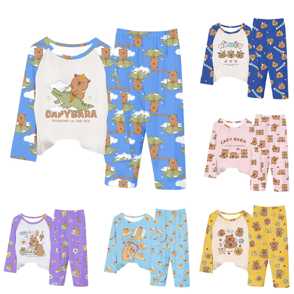 Conjunto De Pijama Infantil Manga Comprida Estampado Top E Calça Algodão Macio Roupa De 2 Peças 2-3 Anos