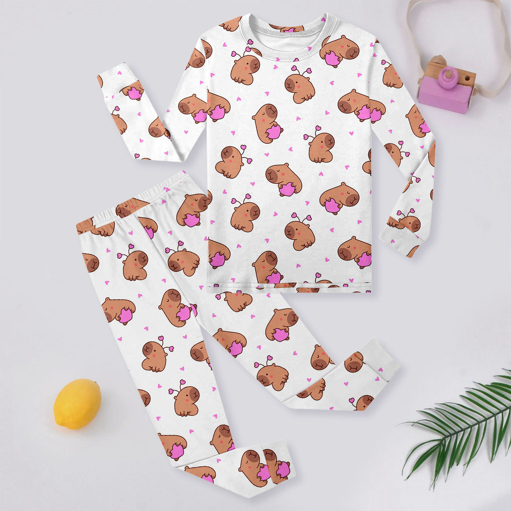 Conjunto De Pijama Infantil Manga Comprida Estampado Top E Calça Algodão Macio Roupa De 2 Peças 2-8 Anos