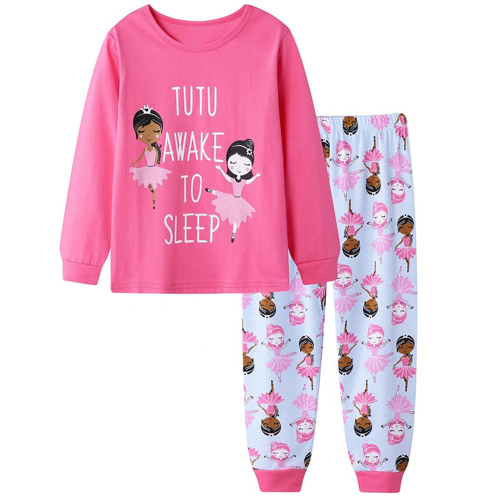Conjunto De Pijama Infantil Manga Comprida Estampado Top E Calça Algodão Macio Roupa De 2 Peças 1-2 Anos