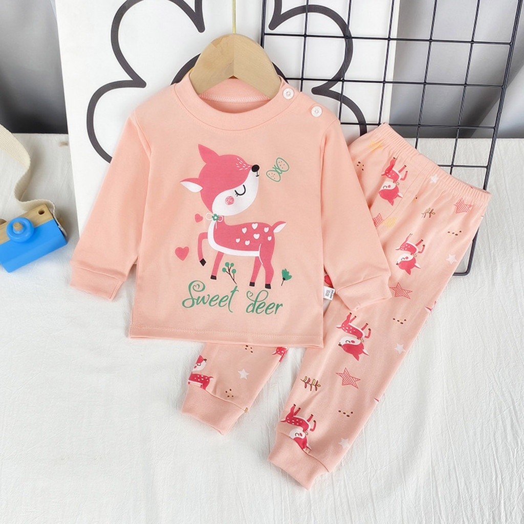 Conjunto De Pijama Infantil Manga Comprida Estampado Top E Calça Algodão Macio Roupa De 2 Peças 2-3 Anos