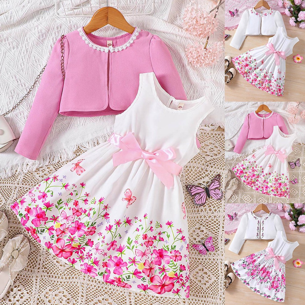 Conjunto De Roupas Femininas Manga Comprida Estampado Confortável 2 A 7 Anos