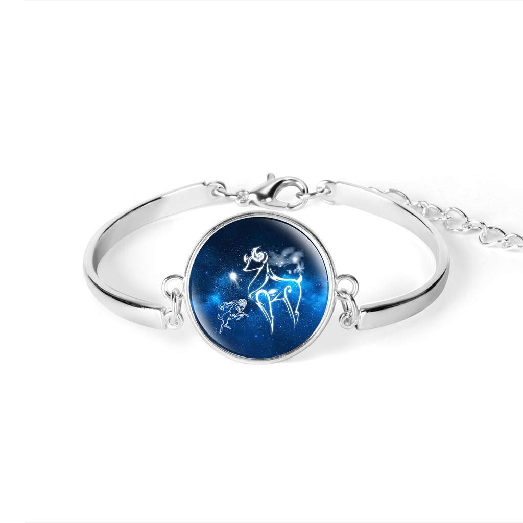 Imagem 12 Pulseira Constelação Zodiac Signos De Vidro Cabochon Bangle Câncer Áries Gêmeos Homens Mulheres Pulseiras Unisexo Aniversário Presente Dia Das Mães Dos Pais