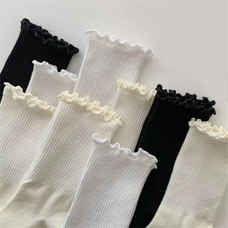 3 Pares Meias de Renda Brancas Meias Fungus Edge Estilo Fungus Edge Femininas de Tubo Médi...