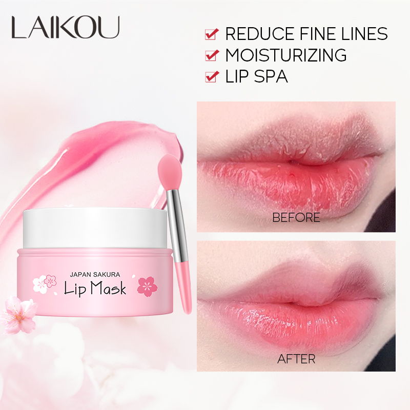 Novo LAIKOU Máscara Labial de Sakura para Dormir Bálsamo Labial à Base de Flor de Cerejeira Reparador Antienvelhecimento