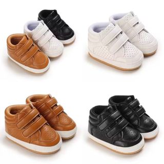 PU Sapatos De Couro Brancos Para Bebês De 1 Ano De Idade Primeiros Andadores Christening Rubber sole shoes