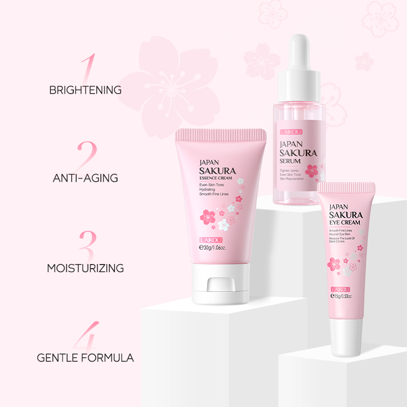 LAIKOU Sakura Skin Care Soro Facial Clarear Manchas Creme Apertar Poros Hidratante 3pcs