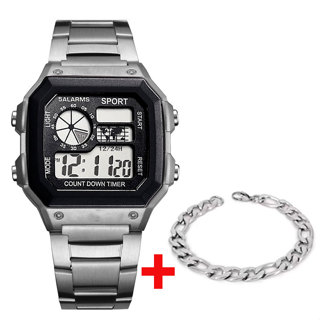 Relógio Eletrônico de 2 peças Relógio de Moda Masculino Luminoso LED Faixa de Aço Masculino Luminoso