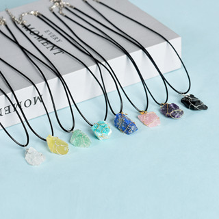 Pingente de Pedra Áspera de Cristal Natural Pingente de Ouro Enrolador de Seda Rosa Branco Fluorita Ametista Atacado Colar de Pedra Irregular Acessórios