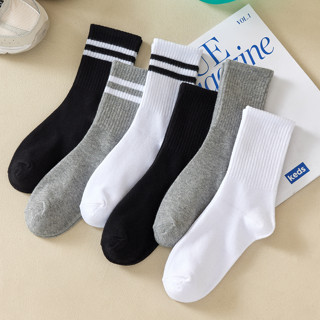 3 Pares Meias De Tubo Médio Feminino Cor Sólida De Outono Inverno Confortáveis Absorventes De Suor Homem E Mulher