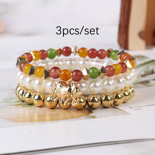 3pcs / set Pulseira Boêmia Pulseira Criativa Senhoras Jóias Moda Elefante Bebê Elefante Pingente Multi-Layer Beaded Bracelet