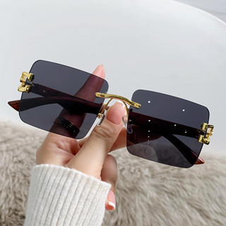 Novo Estilo de Estilo de Corte Retro Quadrado Único Óculos de Sol sem Moldura Decoração de Cabeça de Leopardo