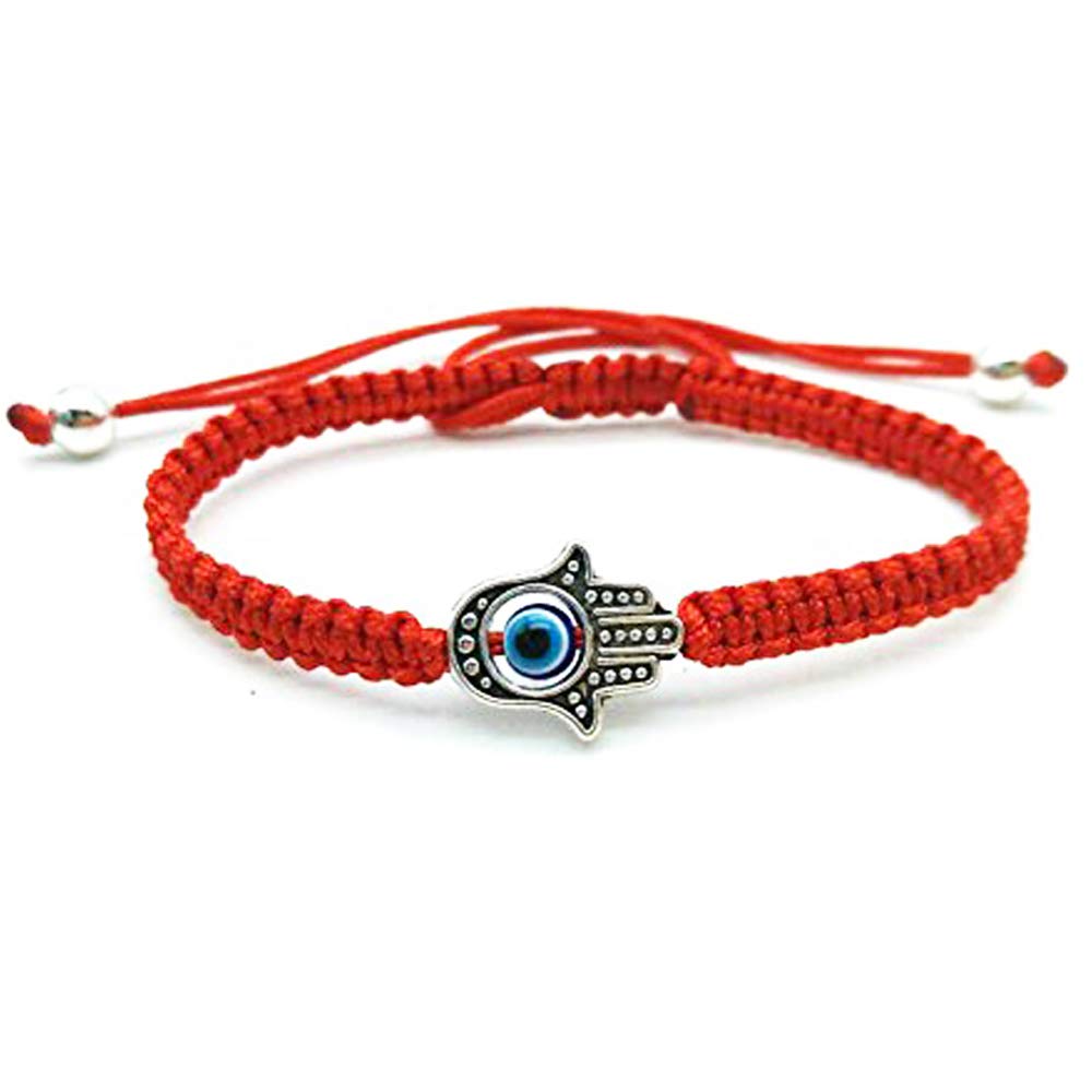 Pulseira Trançada Artesanal De Corda Vermelha Da Sorte Com Pingente Hamsa Evil Eye Ajustável