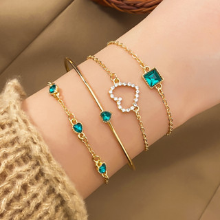 Pulseira Coração de Amor Esmeralda em Forma de Gota de Moda Pulseira Coração de Amor Conjunto de 4 peças