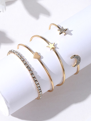 Personalidade Da Moda 4 Pcs Pulseira Acessórios Femininos Liga Cinco Pontos Estrela Diamante Lua Aberta