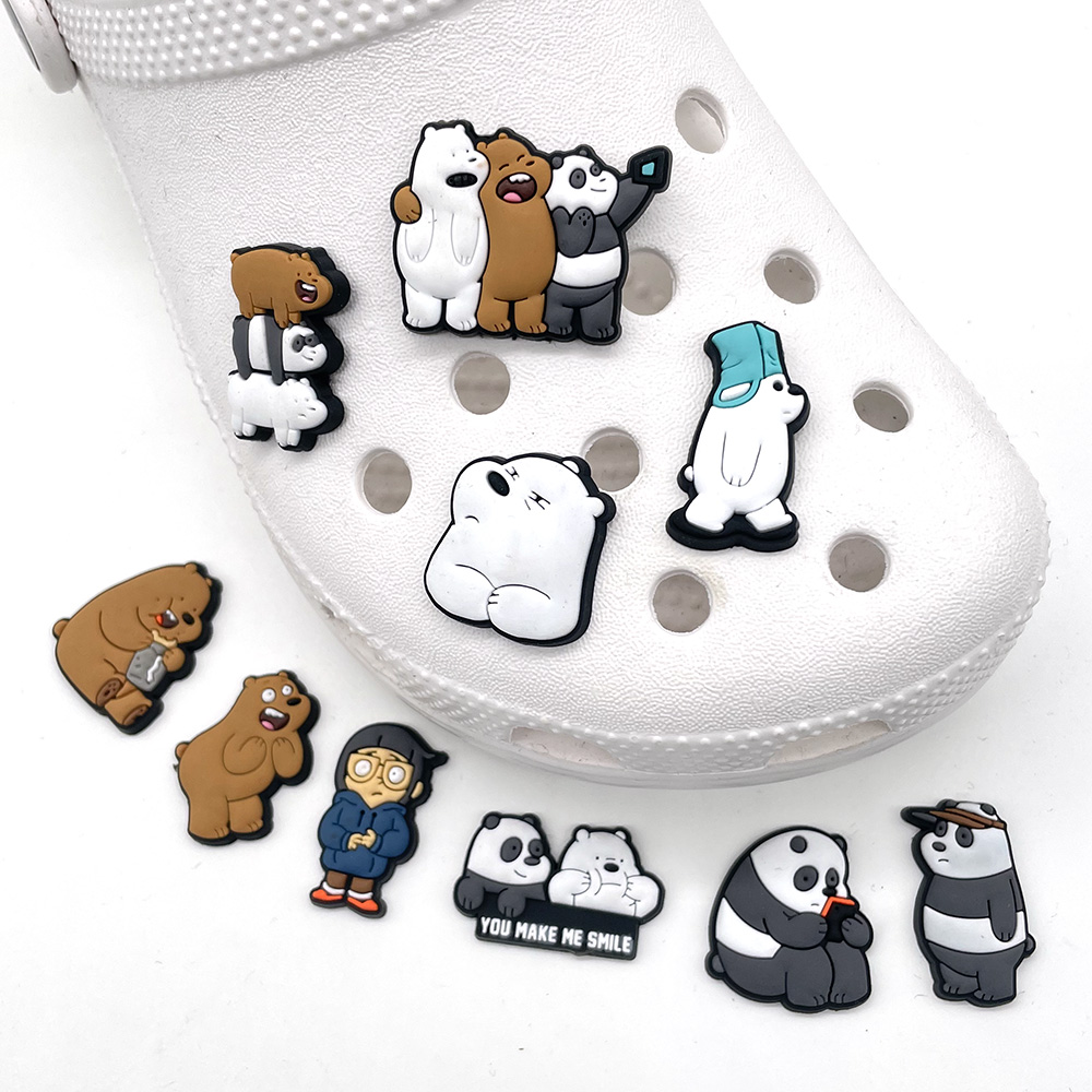 10 peças/conjunto Moda Desenhos Animados Ursos Descalços Sapato Charms para Crocs Sandálias PVC Sapato Fofo Acessórios