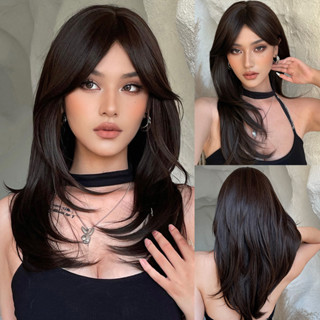 Peruca Sintética De Camadas Longas-Cabelo Ondulado Marrom Escuro Para Mulheres , Aparência Natural em Oferta na Shopee