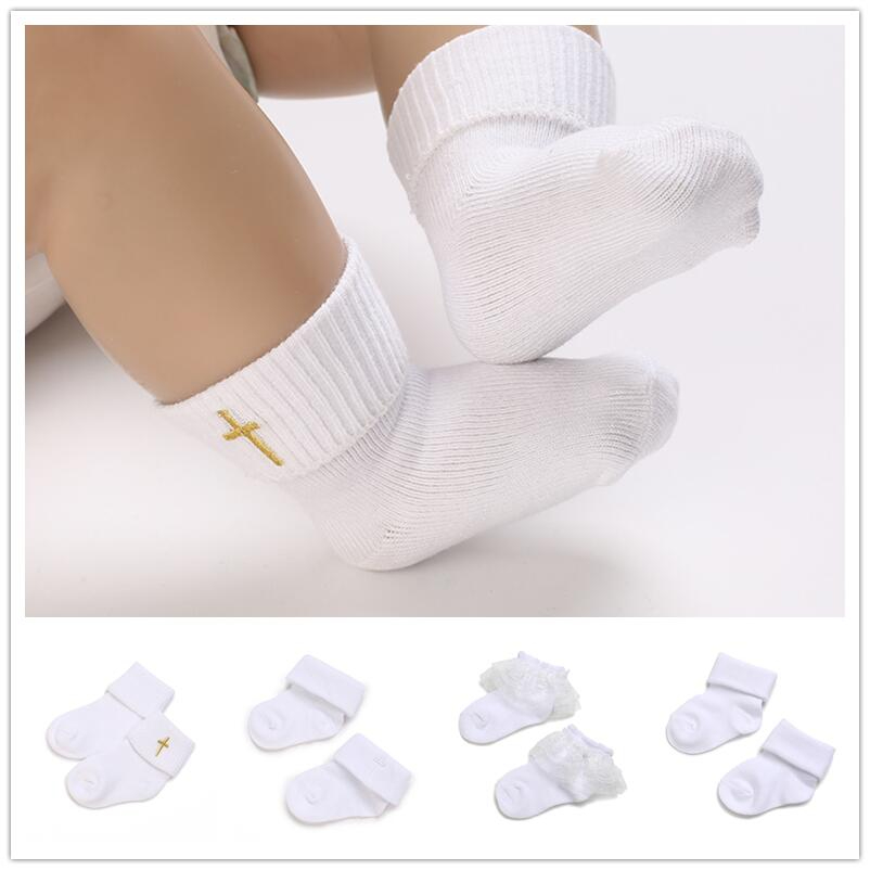 Meias de Algodão Macio para Bebê na Cor Branca – Ideais para Batizado, Indicadas para Bebês e Crianças Pequenas (0 a 18