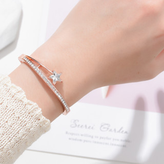 Pulseira De Diamante Incrustada Minimalista De Temperamento Cruzado Geométrico Da Moda Pentagrama