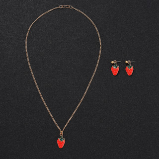 2 Pcs Colar De Morango Minimalista Japonês Personalizado Brincos De