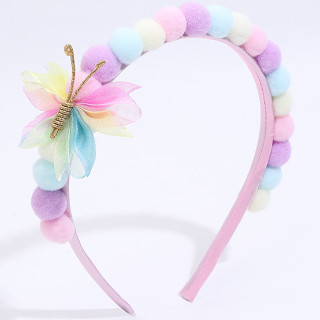 Fofo Colorido Pompom Butterfly Headband Decorativo Cartoon Criativo Acessórios De Cabelo Para Festa De Férias Meninas