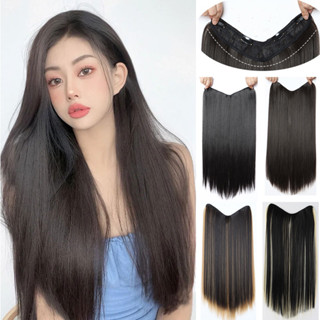 Cabelo Sintético Longo Liso 4Clips Clip In One Piece Hair Extension U Tipo 60cm 140g Natural Preto Marrom Colorido Para Mulheres