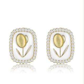 Brincos de Luxo Francês Light Luxury High-End Opal Tulipas Brincos Femininos de Pérola Quadrada Classe