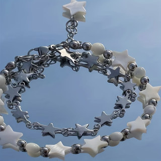 1 Pcs Mulher Prata Branca Estrela De Duas Camadas Pulseira Jewley